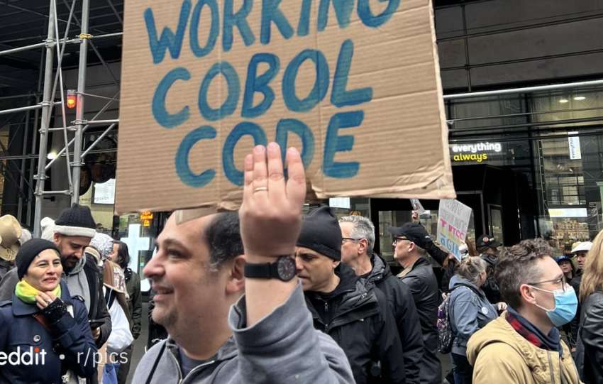 “Hands off working COBOL code” –protest sign in NYC by davidmurphy